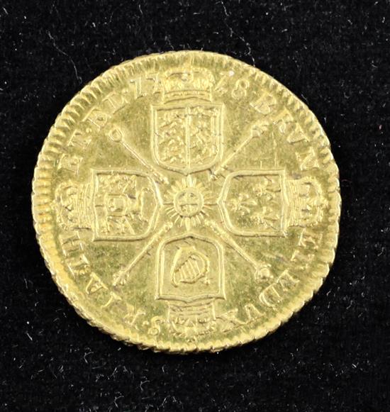 A George I gold quarter guinea, 1718,